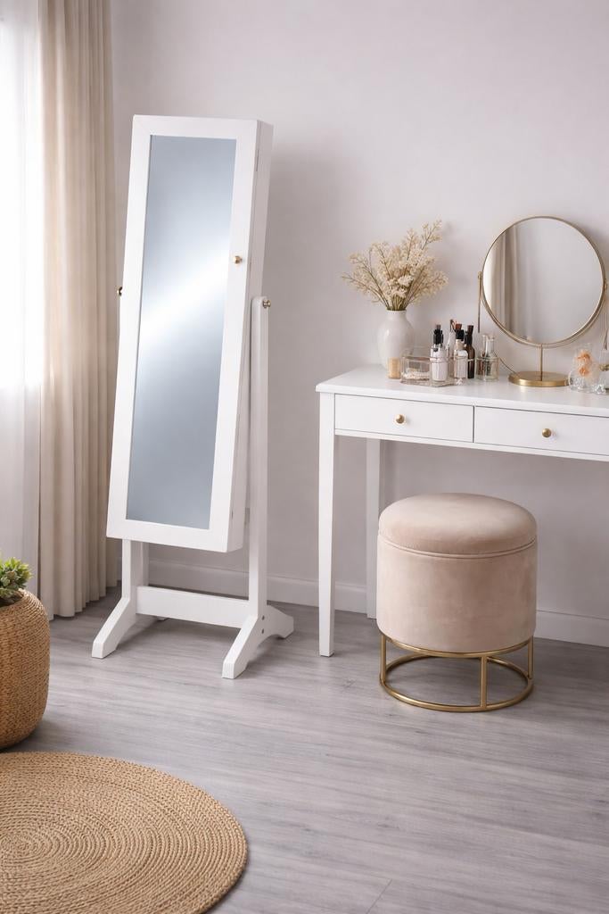 Staande sieradenkast met spiegel - Wit Geen Ikea!, Ophalen, Minder dan 50 cm, Zo goed als nieuw, 150 tot 200 cm