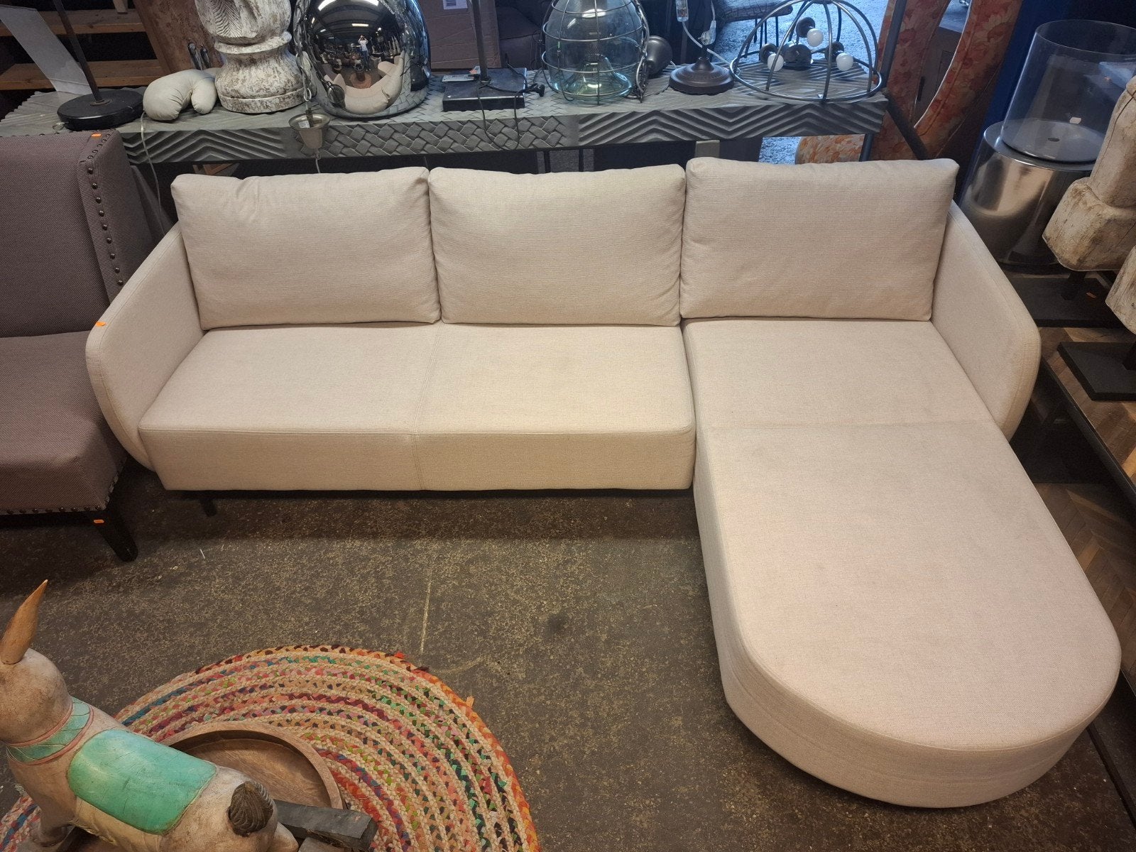 Crème drie-zit bank B240 X L172, Huis en Inrichting, 125 tot 150 cm, Hoekbank, Driepersoons, Ophalen of Verzenden