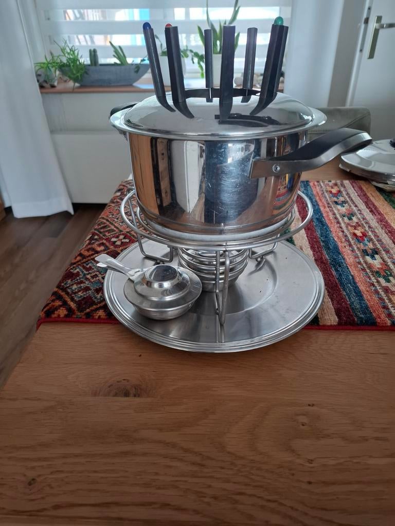 Complete AMC RVS Fondueset met Brander en Vorken, Ophalen of Verzenden, Gebruikt, Brander, Fondueset