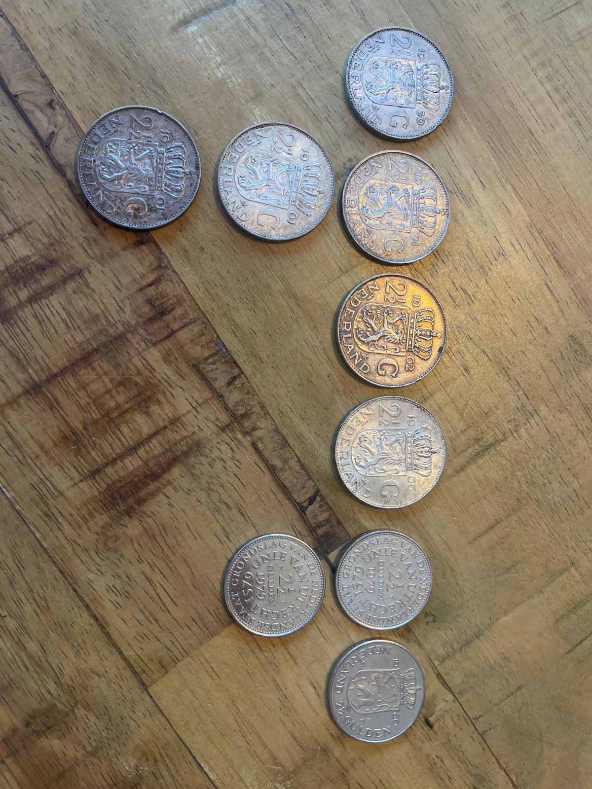 Set van negen 2½ gulden munten Koningin Juliana, Koningin Juliana, Setje, Zilver, Ophalen of Verzenden