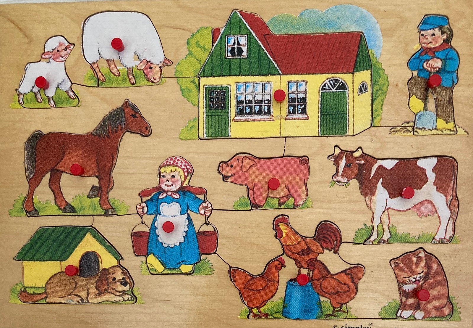 Houten Boerderij Puzzel met Dieren en Figuren, Ophalen of Verzenden, Zo goed als nieuw