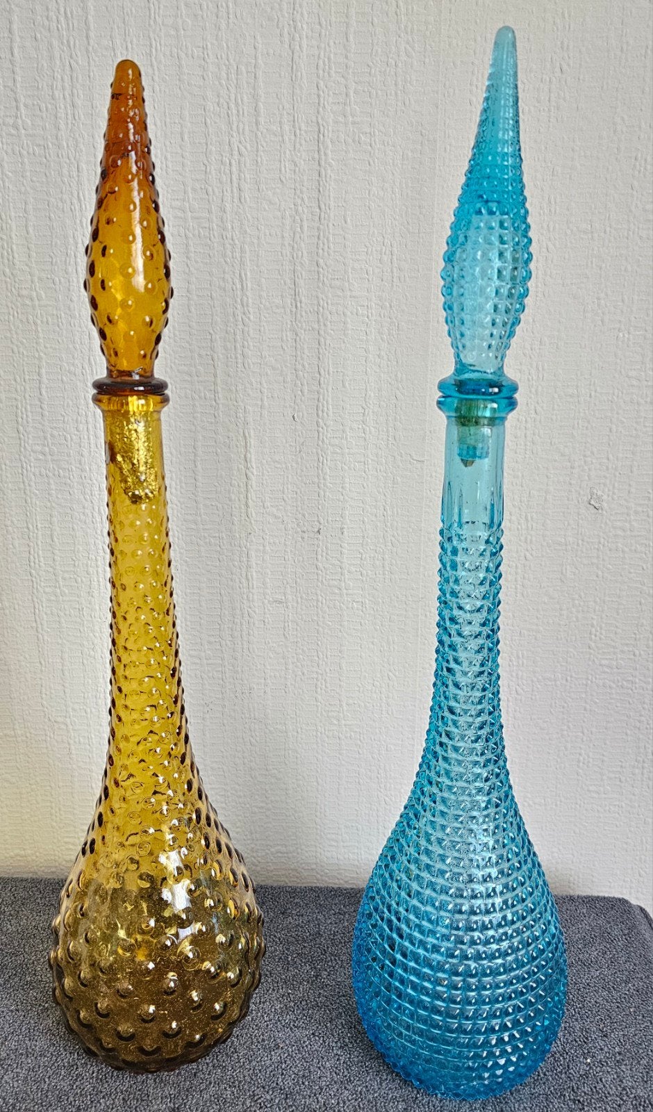 Vintage Empoli Karaffen - Amber en Blauw Glas, Ophalen of Verzenden