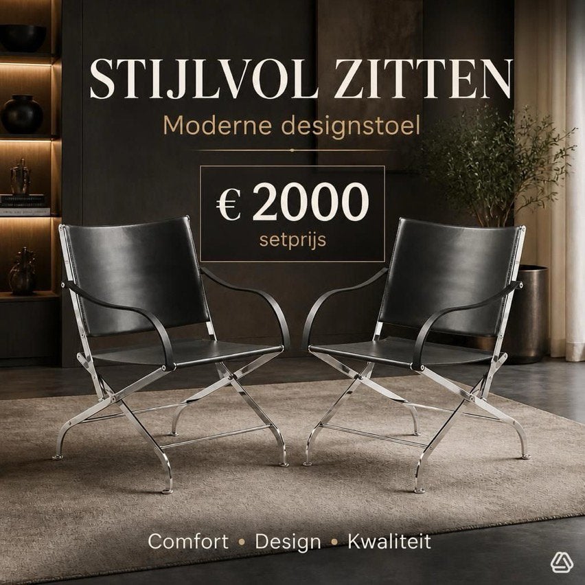 Set Flexform Carlotta vouwstoelen by Antonio Citterio., Twee, Zwart, Leer, Ophalen of Verzenden