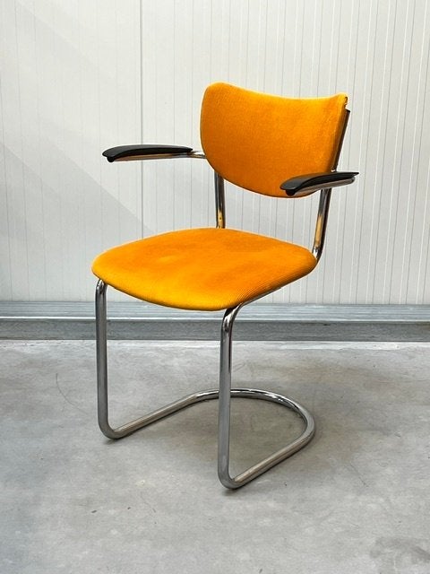 De Wit 3011 sledestoel vintage eetkamerstoel retro geel, Gebruikt, Overige kleuren, ., Overige materialen