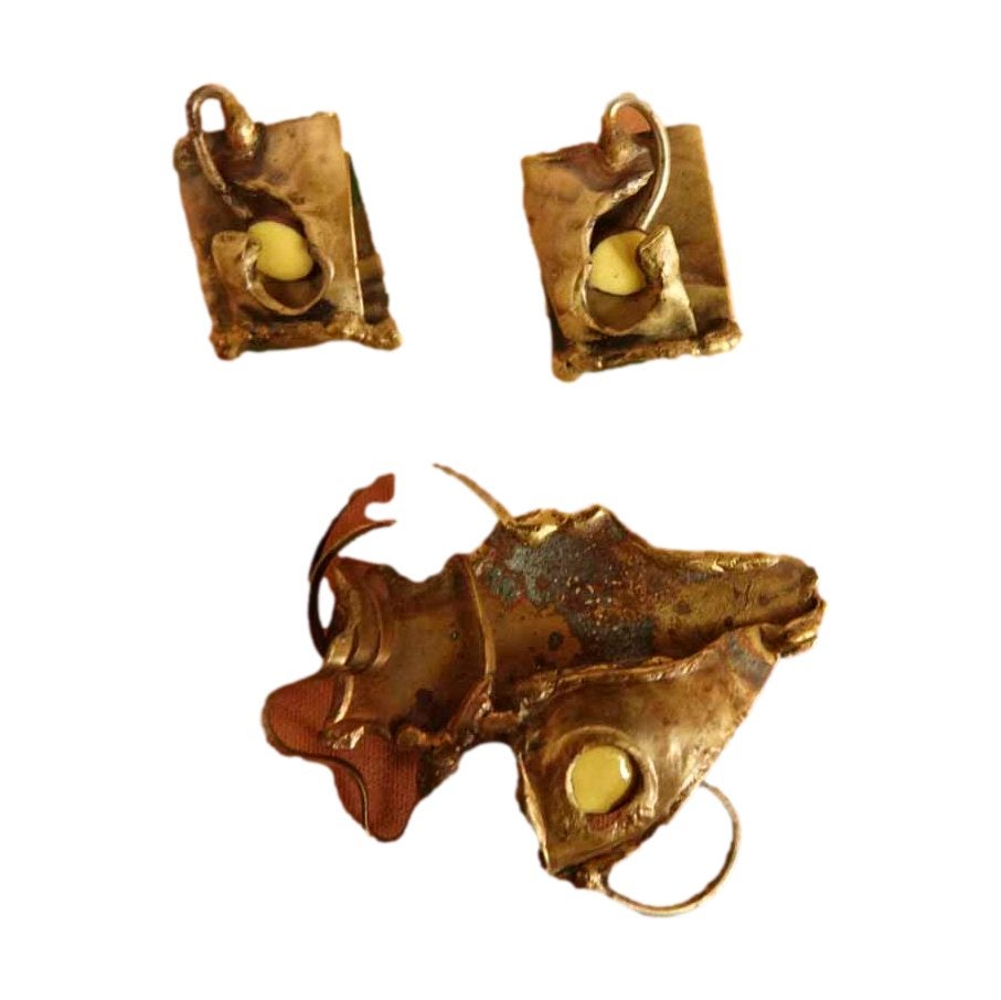 Oorbellen en broche - vintage jaren 70 - brutalistic stijl, Niet ingevuld, Niet ingevuld, Niet ingevuld