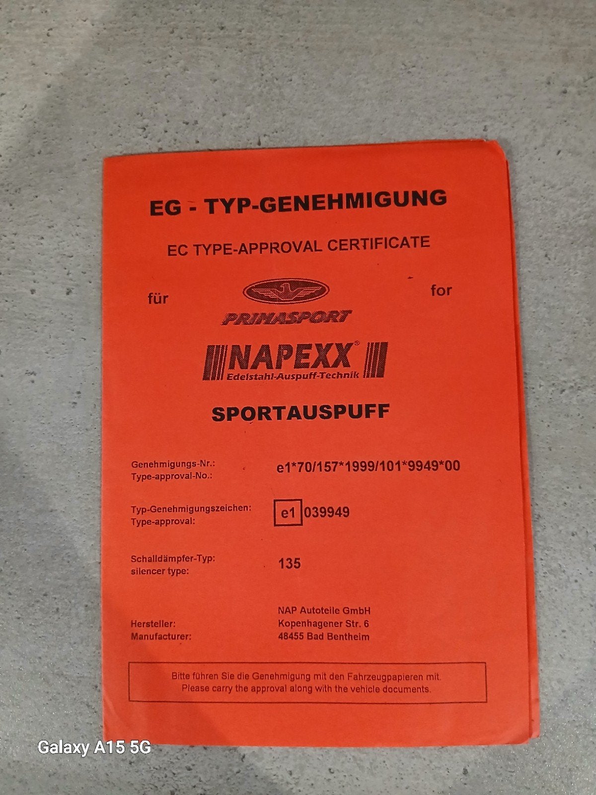 NAPEXX Sportuitlaat - Universeel, met EG-goedkeuring, Ophalen