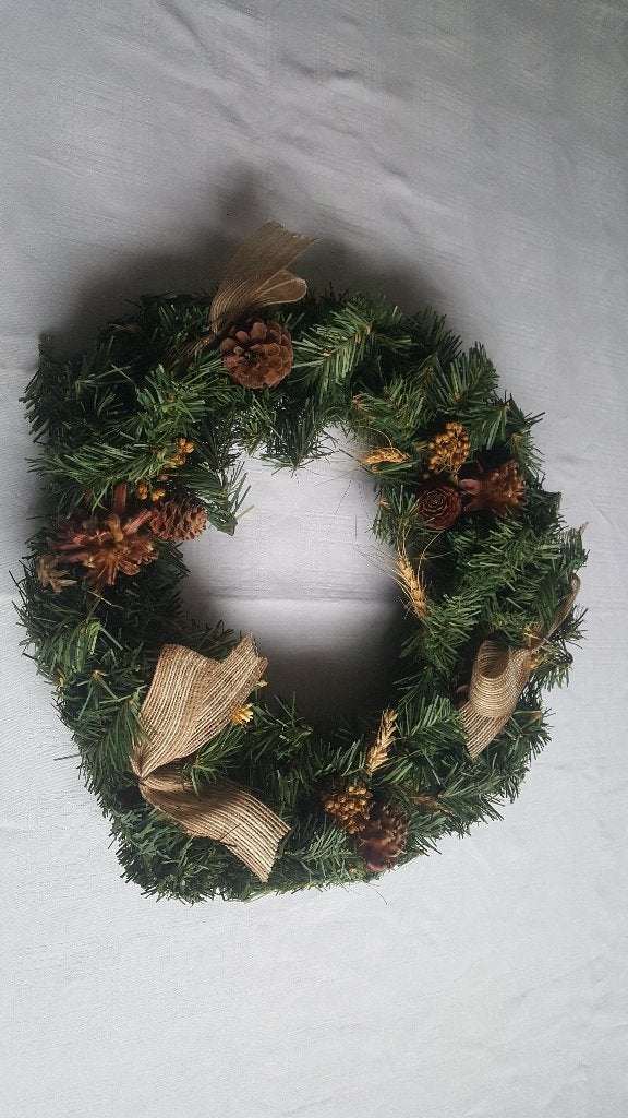 Kerstkrans groen met versiering diameter Ø 37 cm, Ophalen of Verzenden, Gebruikt