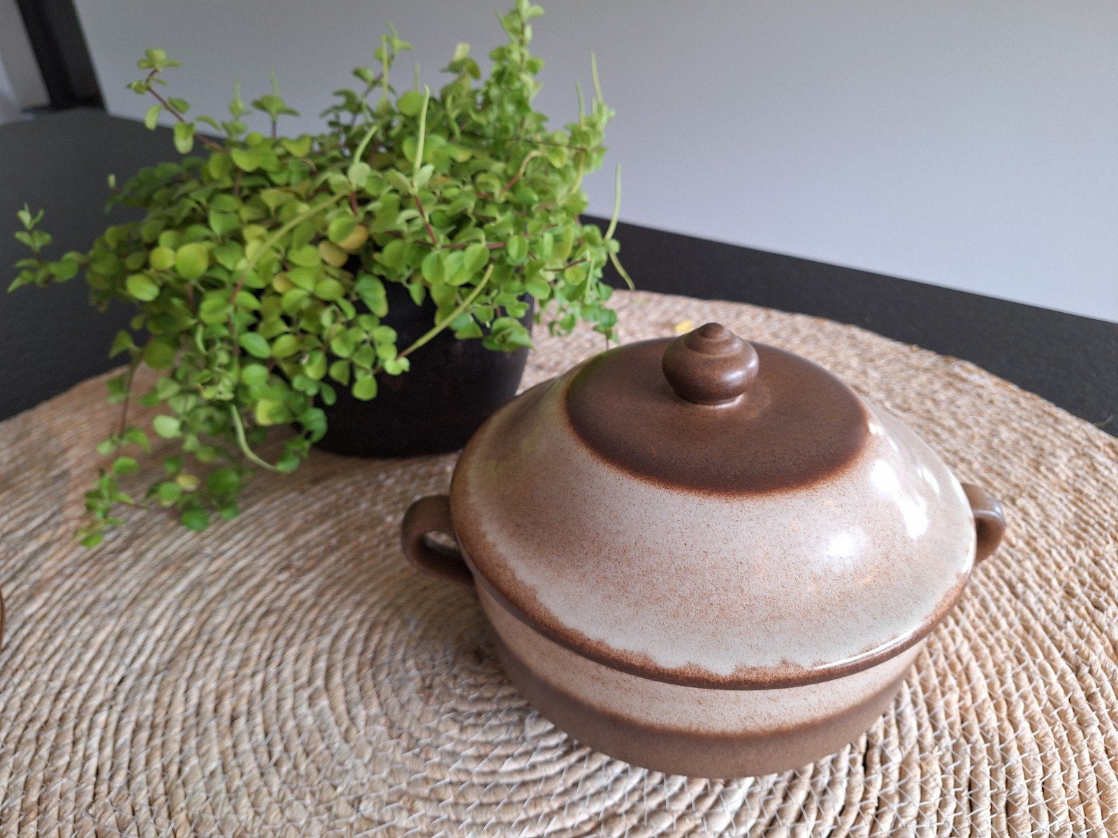 Vintage Gerzit schaal met deksel - Bruin/Beige, Antiek en Kunst, Ophalen of Verzenden