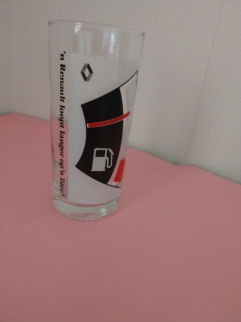 Vintage reclameglas van Renault met bekende slogan, jar. '70, Ophalen of Verzenden, Zo goed als nieuw, Frisdrankglas