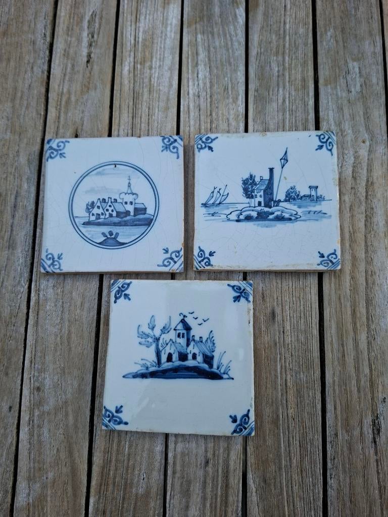 Drie vintage Tichelaar Makkum tegeltjes, Ophalen of Verzenden