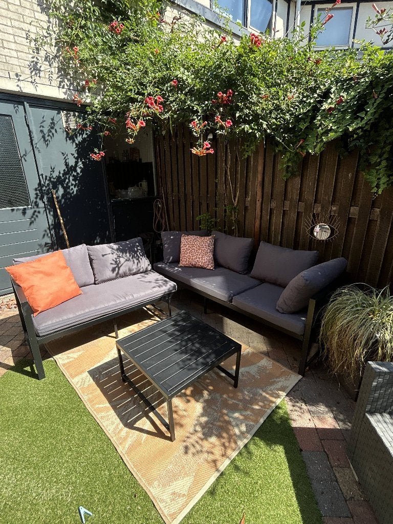 Loungeset met kussens en tafel, Ophalen, 5 zitplaatsen, Bank, Aluminium