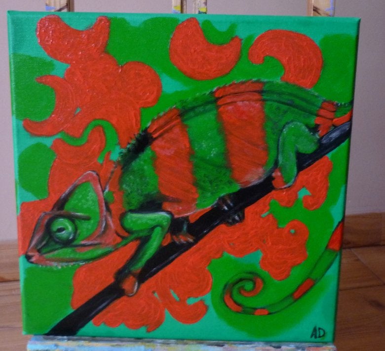Kameleon, Acrylverf, Handgeschilderd, Ophalen of Verzenden, Dieren