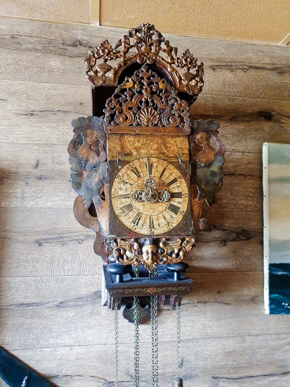 Antieke Friese Staartklok - Prachtig Houtsnijwerk, Ophalen of Verzenden
