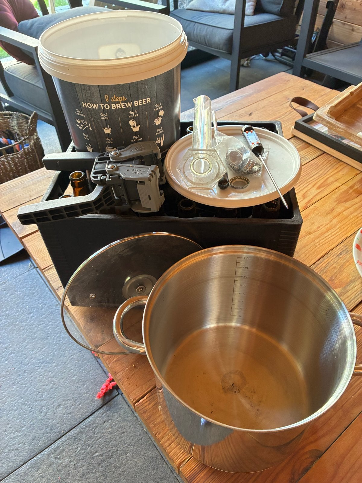 Complete bierbrouwset met 24 flesjes en 8L pan, Hobby en Vrije tijd, Ophalen, Gebruikt