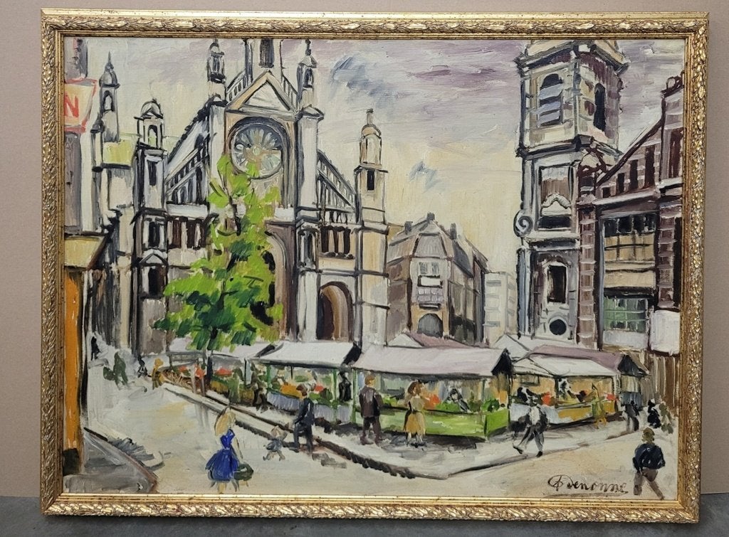 Alexander Denonne, markt op het Sint-Katelijneplein, Antiek en Kunst, Kunst | Schilderijen | Klassiek, Ophalen of Verzenden, Olieverf