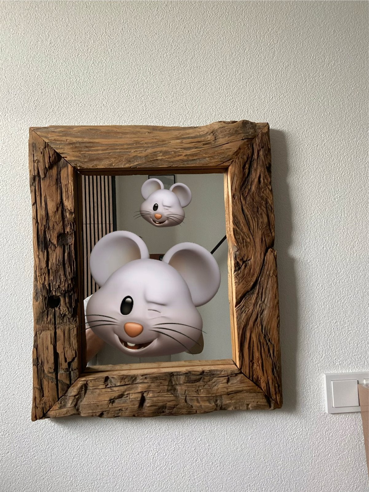 Spiegel met massief ruwhouten lijst - 58x50 cm, Ophalen, Gebruikt, Minder dan 100 cm, Rechthoekig