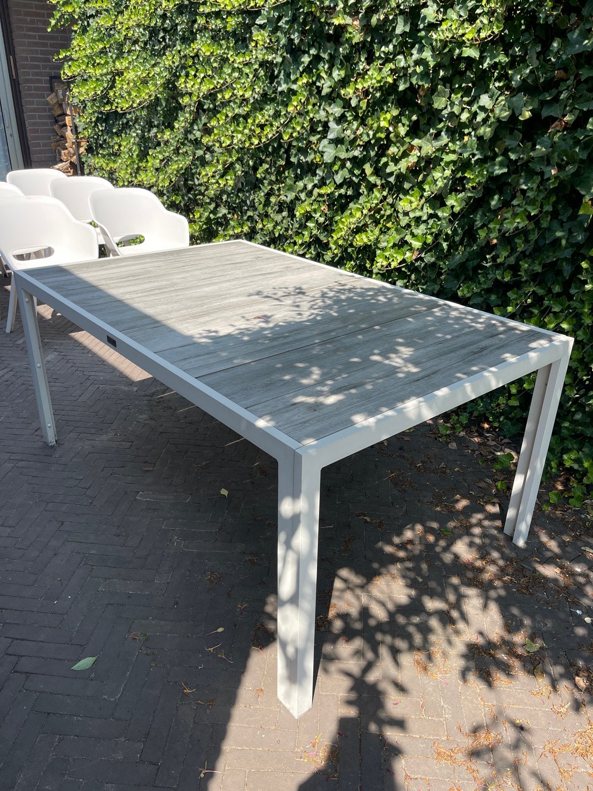 Tuinset: Rechthoekige tafel van Hartman met 6 kuipstoelen, Tuin en Terras, Ophalen, Gebruikt, Rechthoekig, Hout