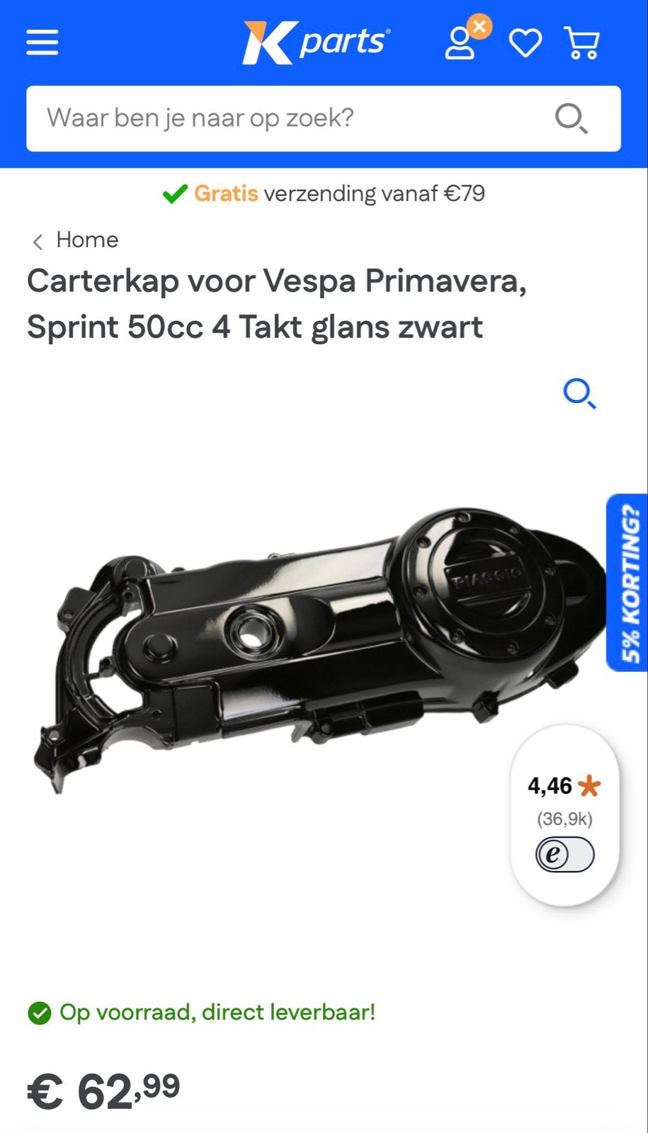 Carterkap Vespa Sprint glans zwart - Gebruikt, Ophalen of Verzenden, Gebruikt, Kap, Vespa