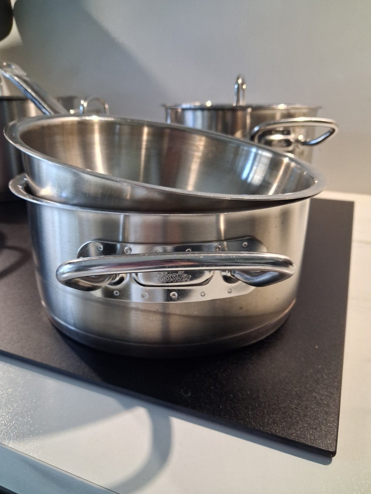 FISSLER pannenset, Ophalen of Verzenden, Rvs, Pannenset