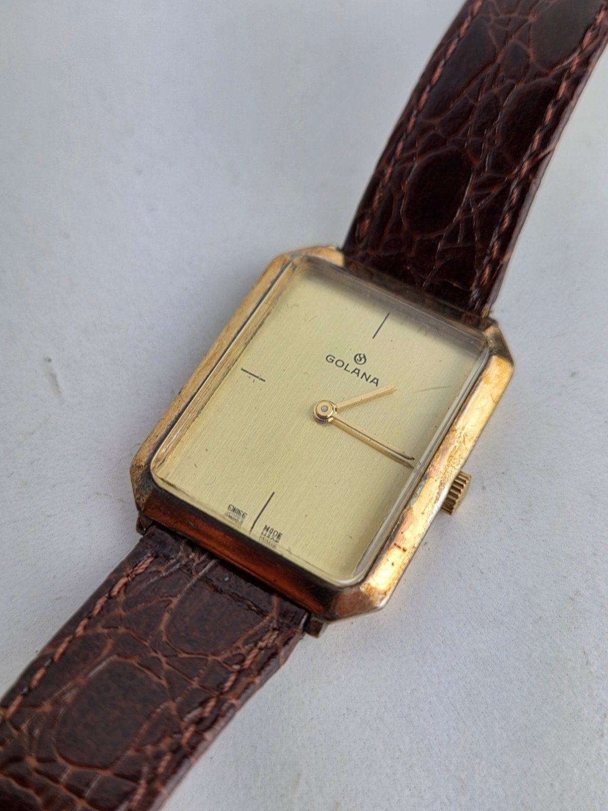 Vintage Golana Polshorloge - Leren Band, Overige merken, Overige materialen, Polshorloge, Verguld