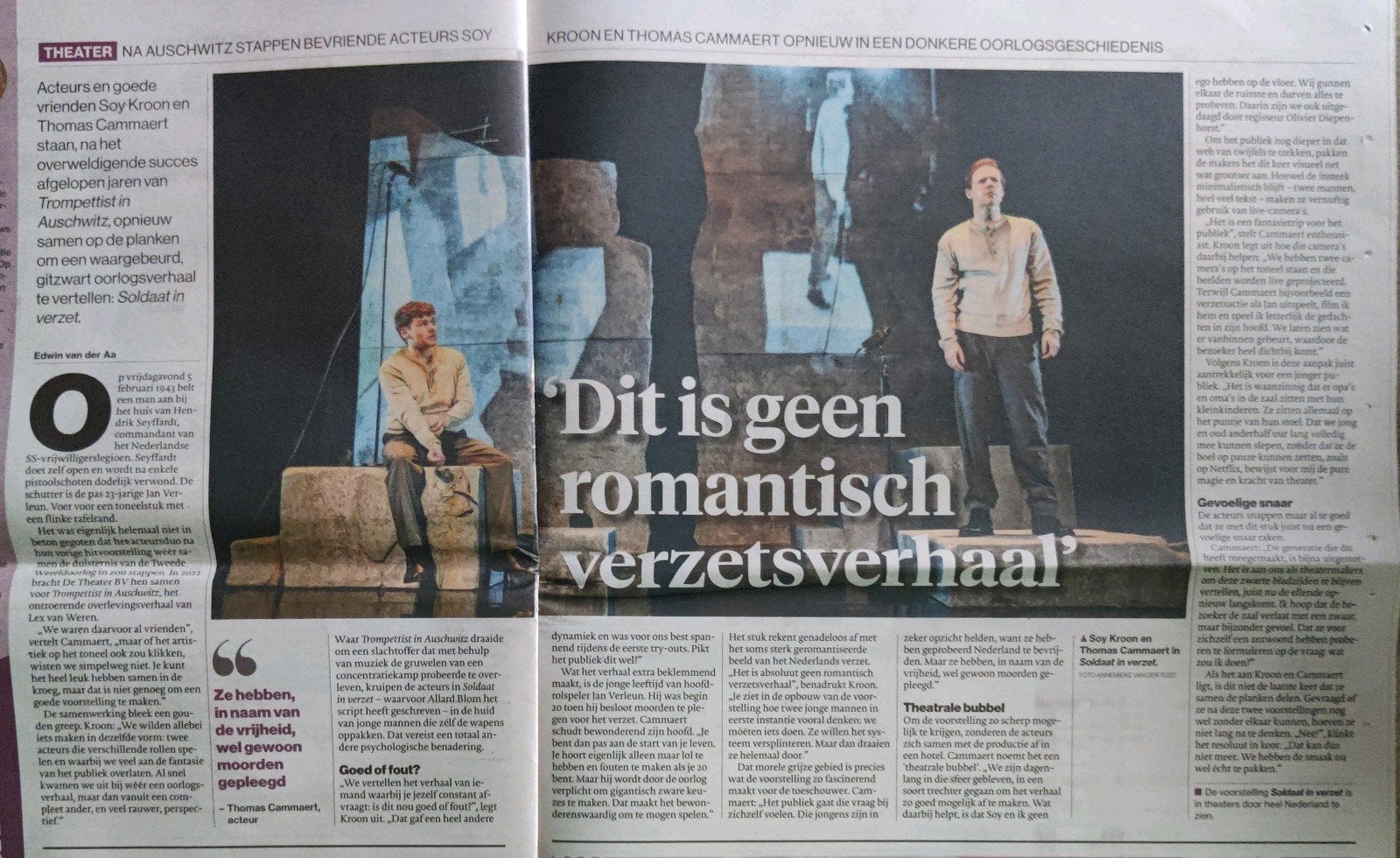 Soy Kroon en Thomas Cammaert in Soldaat in verzet krantart., Ophalen of Verzenden