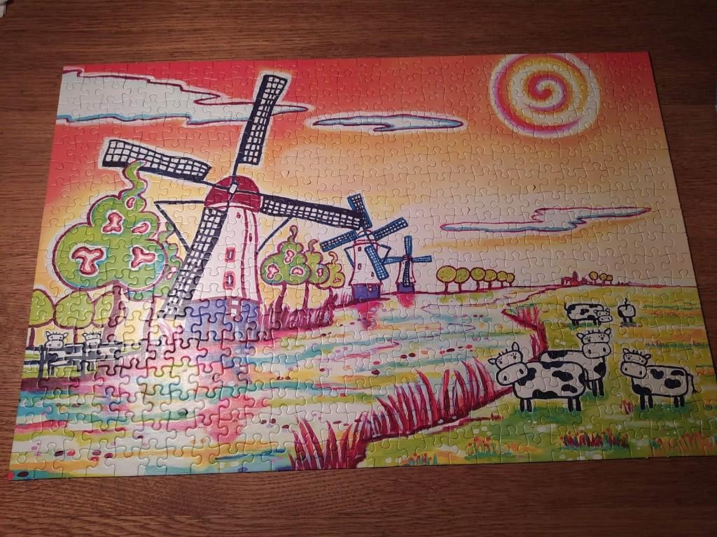 House of Holland puzzel Kinderdijk 1001 kleuren coll. 500 st, Ophalen of Verzenden, 500 t/m 1500 stukjes, Zo goed als nieuw, Legpuzzel