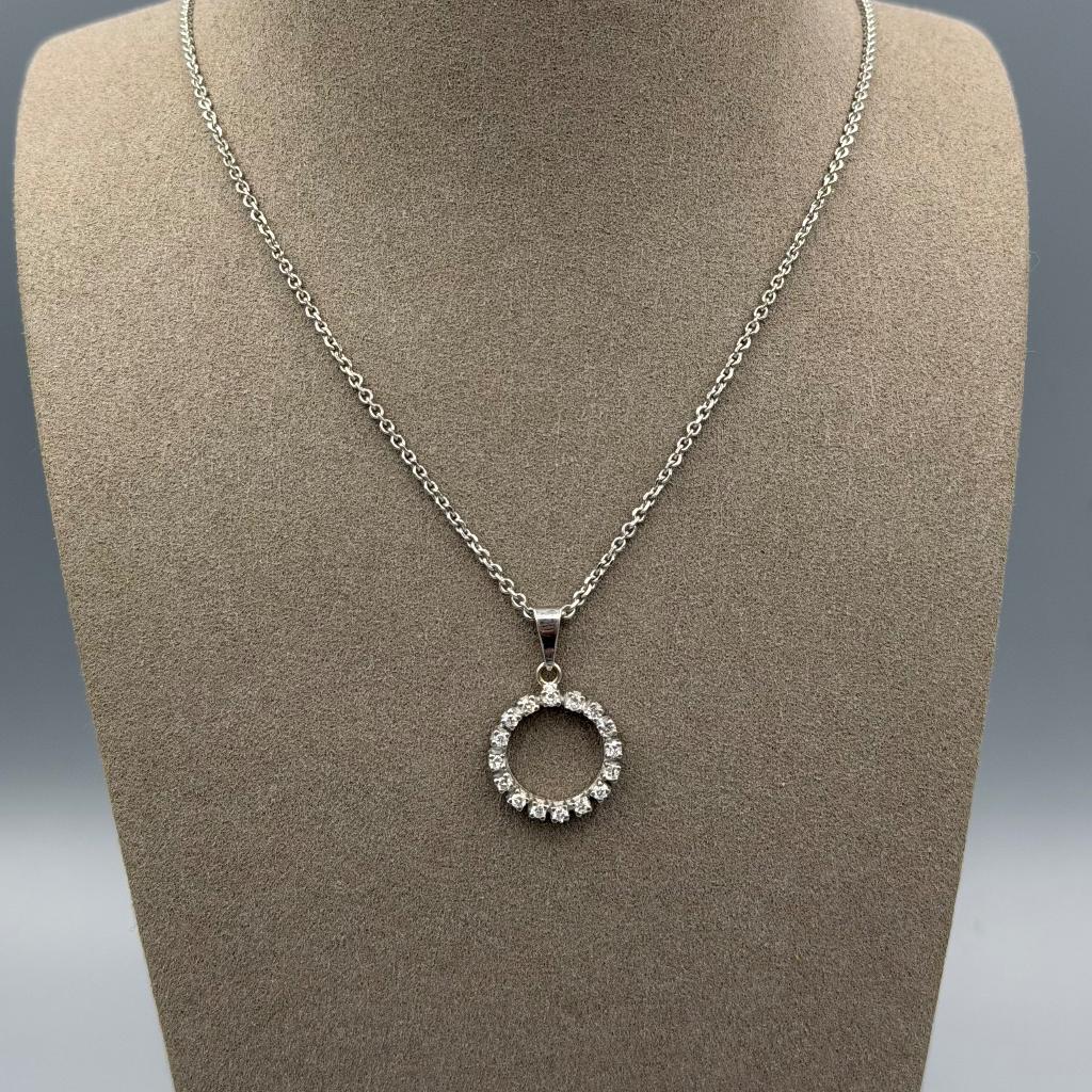 14KT WITGOUDEN COLLIER MET DIAMANT, Ophalen of Verzenden, Goud, Ketting