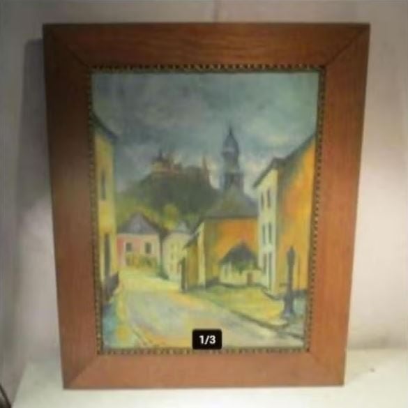 Mooi Oud Geschilderd Werk 'Stadje en Burcht' - Gesigneerd, Antiek en Kunst, Kunst | Schilderijen | Klassiek, Ophalen of Verzenden