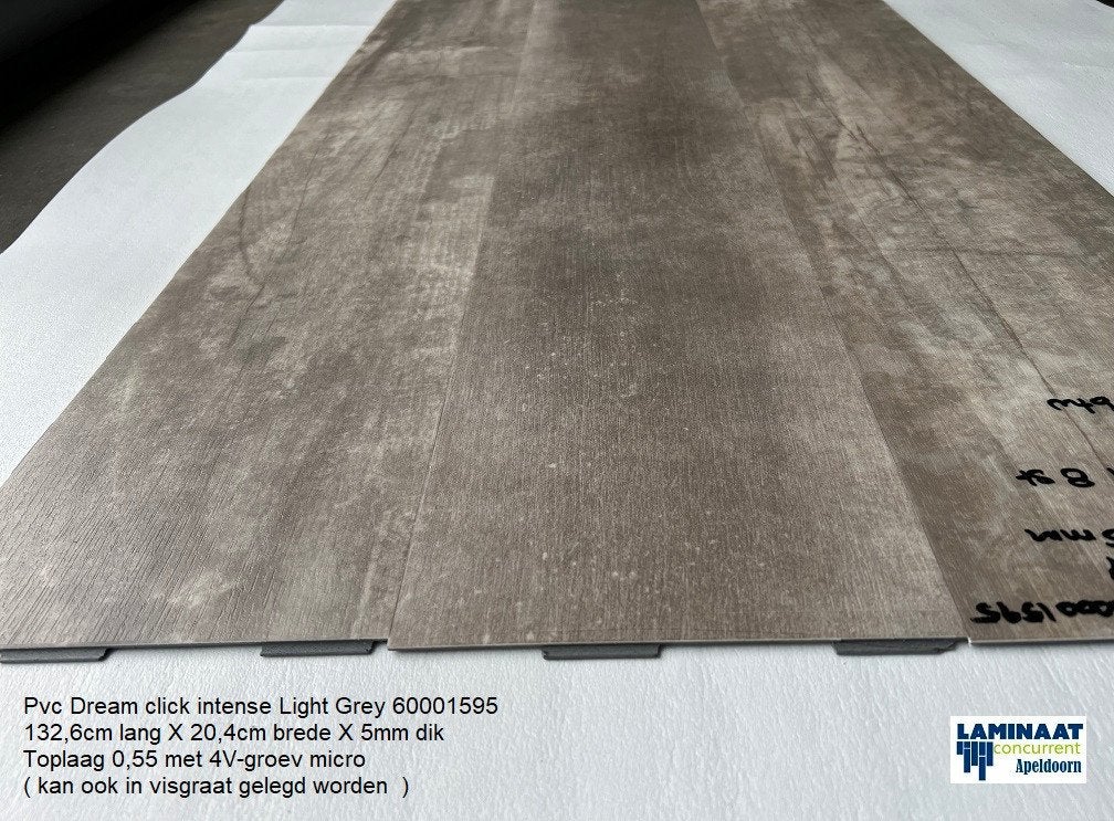 Pvc dream click Pure Intense Light Grey 5mm dik €13,95m2, Ophalen, 75 m² of meer, Nieuw, Grijs