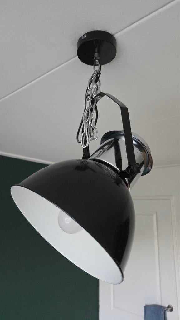 Industriële hanglamp zwart en chroom, Ophalen, Zo goed als nieuw, Metaal, Industrieel