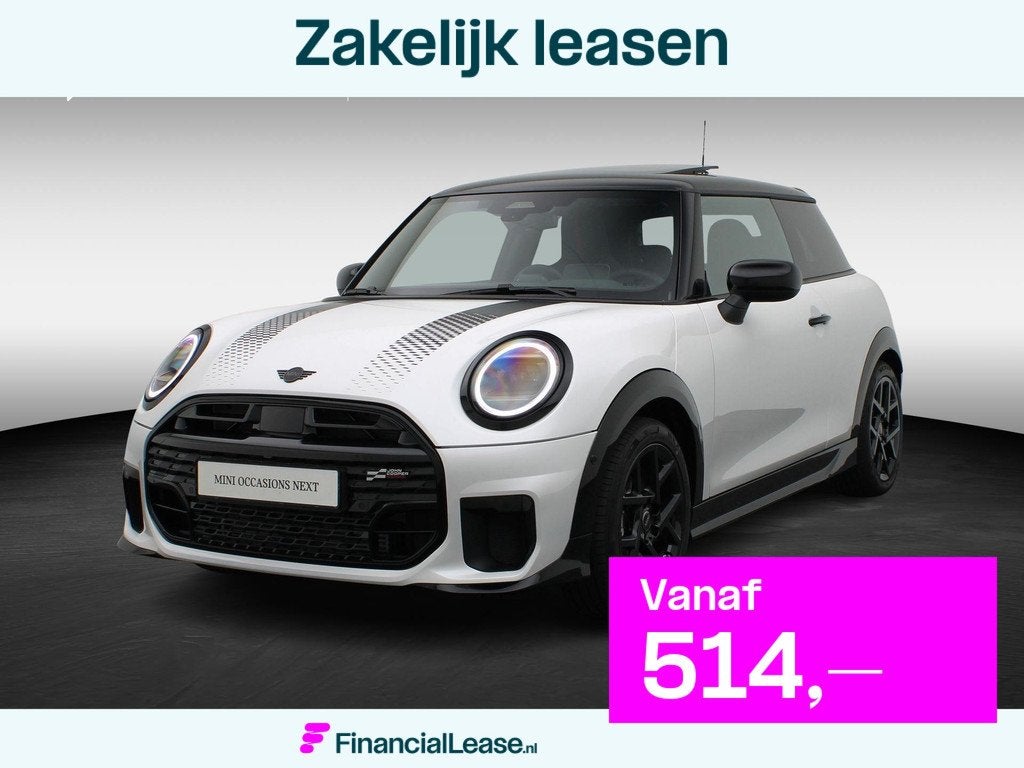 MINI 3-Deurs Cooper John Cooper Works + Pakket M + Driving A, 156 pk, Met garantie (alle), 4 stoelen, Leder en Stof