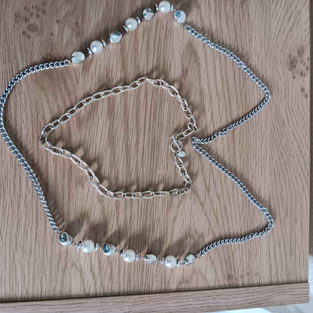 Stijlvolle kettingen, twee, en schakelarmband, Ophalen of Verzenden, Zo goed als nieuw, Zilver, Overige materialen