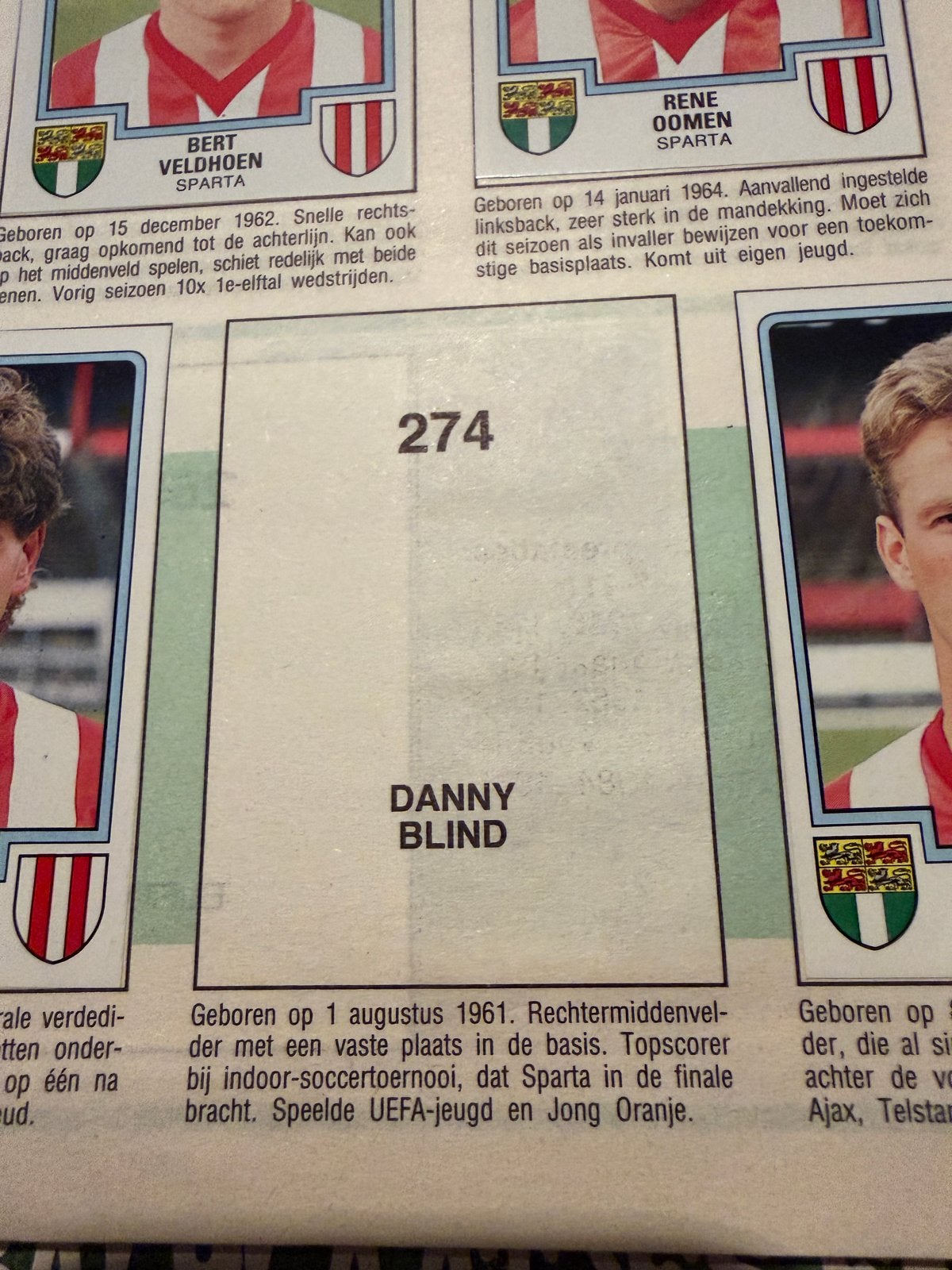 Gezocht Panini Voetbal 86 Danny Blind Nummer 274 Sparta, Ophalen of Verzenden, Zo goed als nieuw, Sparta, Poster, Plaatje of Sticker
