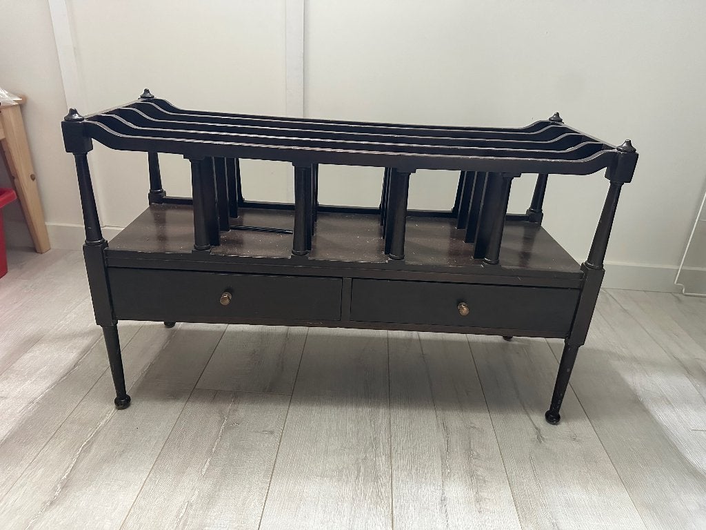 Vintage mid-century magazine rack / boekenrek met 2 laden, Ophalen, Gebruikt