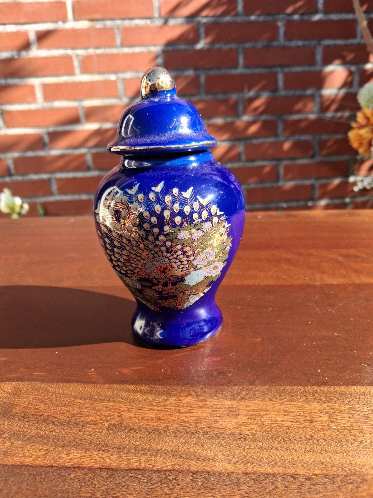 Vintage Kobaltblauwe Gemberpot met Pauwenprint, Ophalen of Verzenden