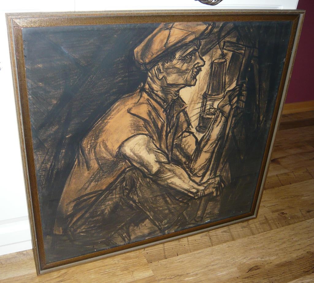 Jan Toorop litho van de mijnwerker 1915 in lijst 70x75, Antiek en Kunst, Ophalen