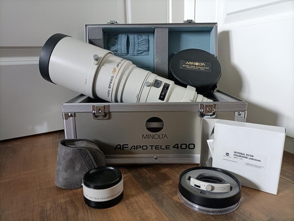 Minolta af 400mm f4.5 apo g hs tc 1.4 polarisatie filter, Audio, Tv en Foto, Fotografie | Lenzen en Objectieven, Zo goed als nieuw