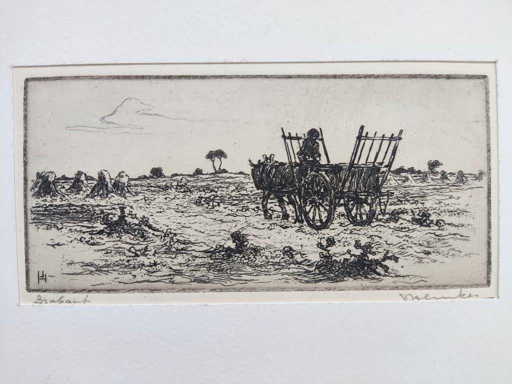 Johan Hemkes (1894-1988) - Ets Brabant, 6 cm, Ets, Ophalen of Verzenden, Met tekst