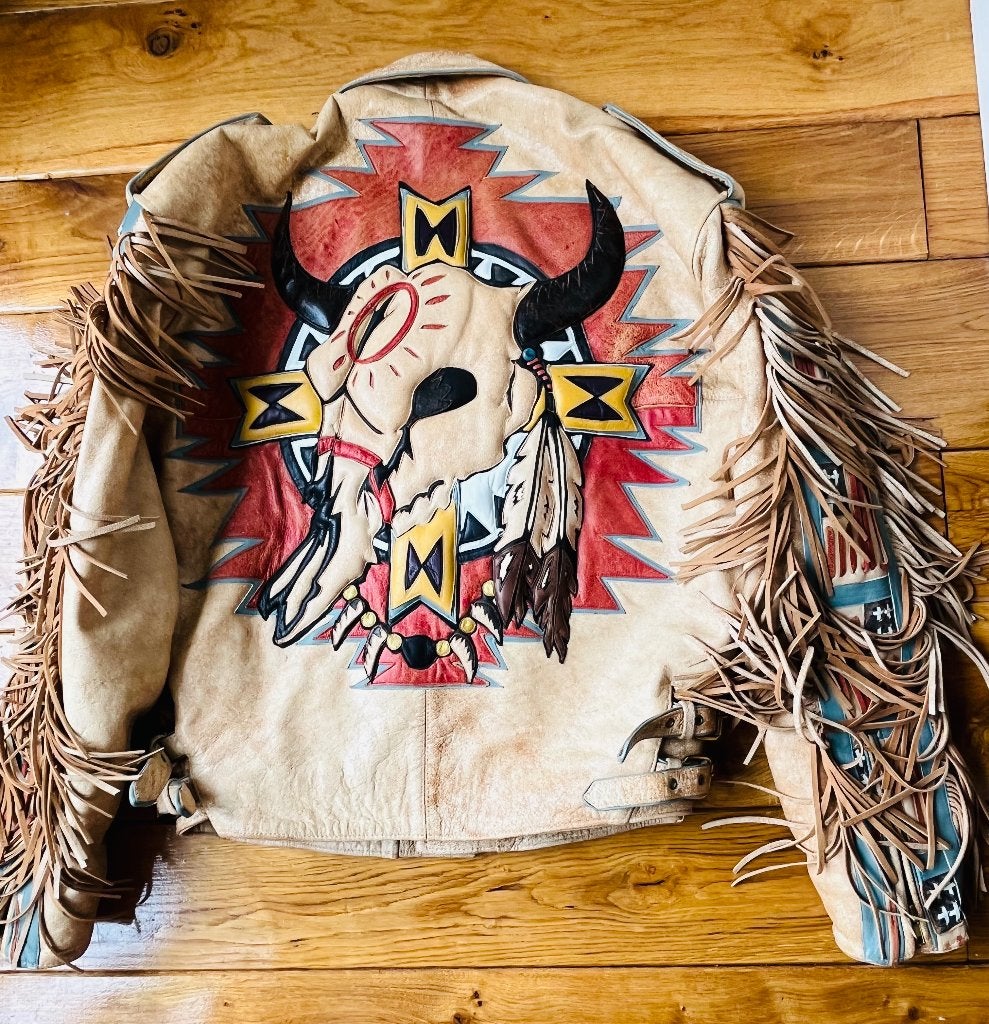 VTG Volcano Native American Biker Leather Jacket, Overige kleuren, Zo goed als nieuw, Volcano, Ophalen