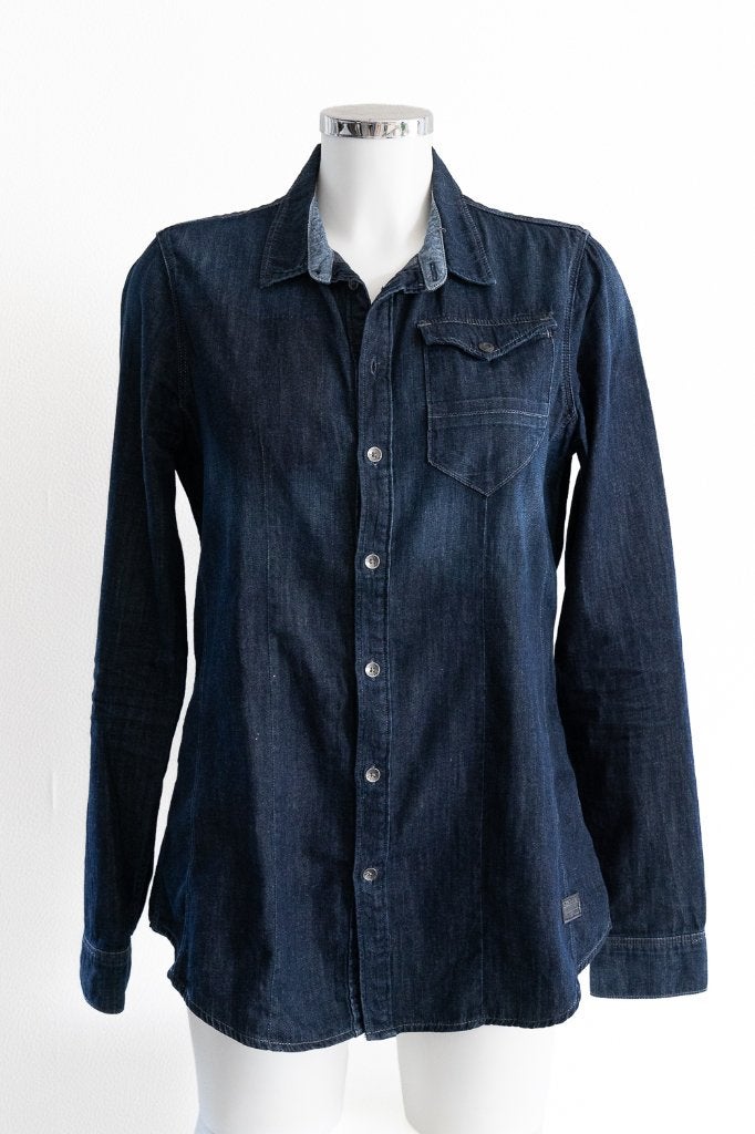 Donkerblauwe G-star denim shirt maat S, Kleding | Dames, Blouses en Tunieken, Blauw, Ophalen of Verzenden, Maat 36 (S), G-STAR RAW