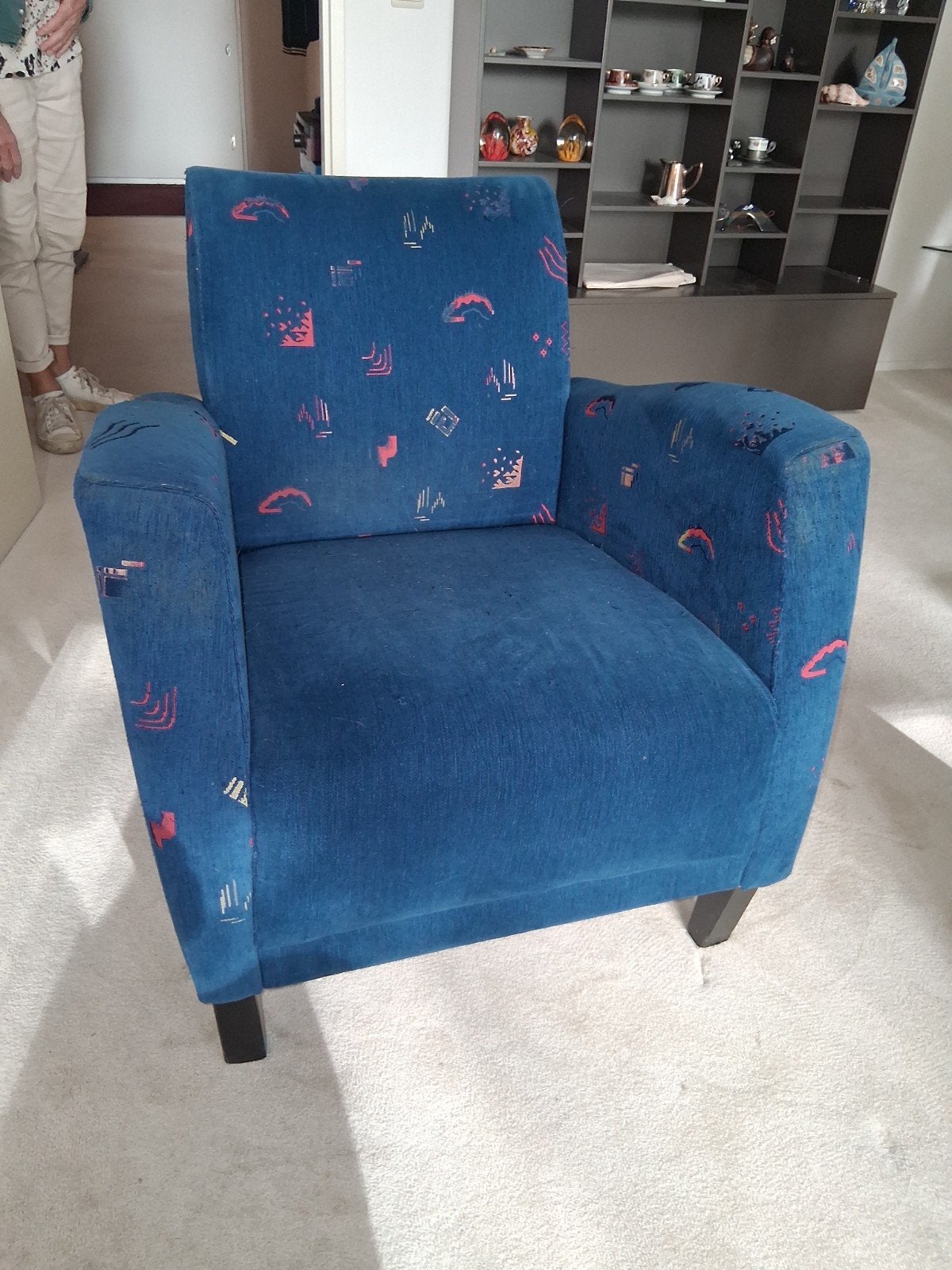 Montel stoel met gebruikerssporen - Blauw, Gebruikt, 75 tot 100 cm, Ophalen of Verzenden, Stof