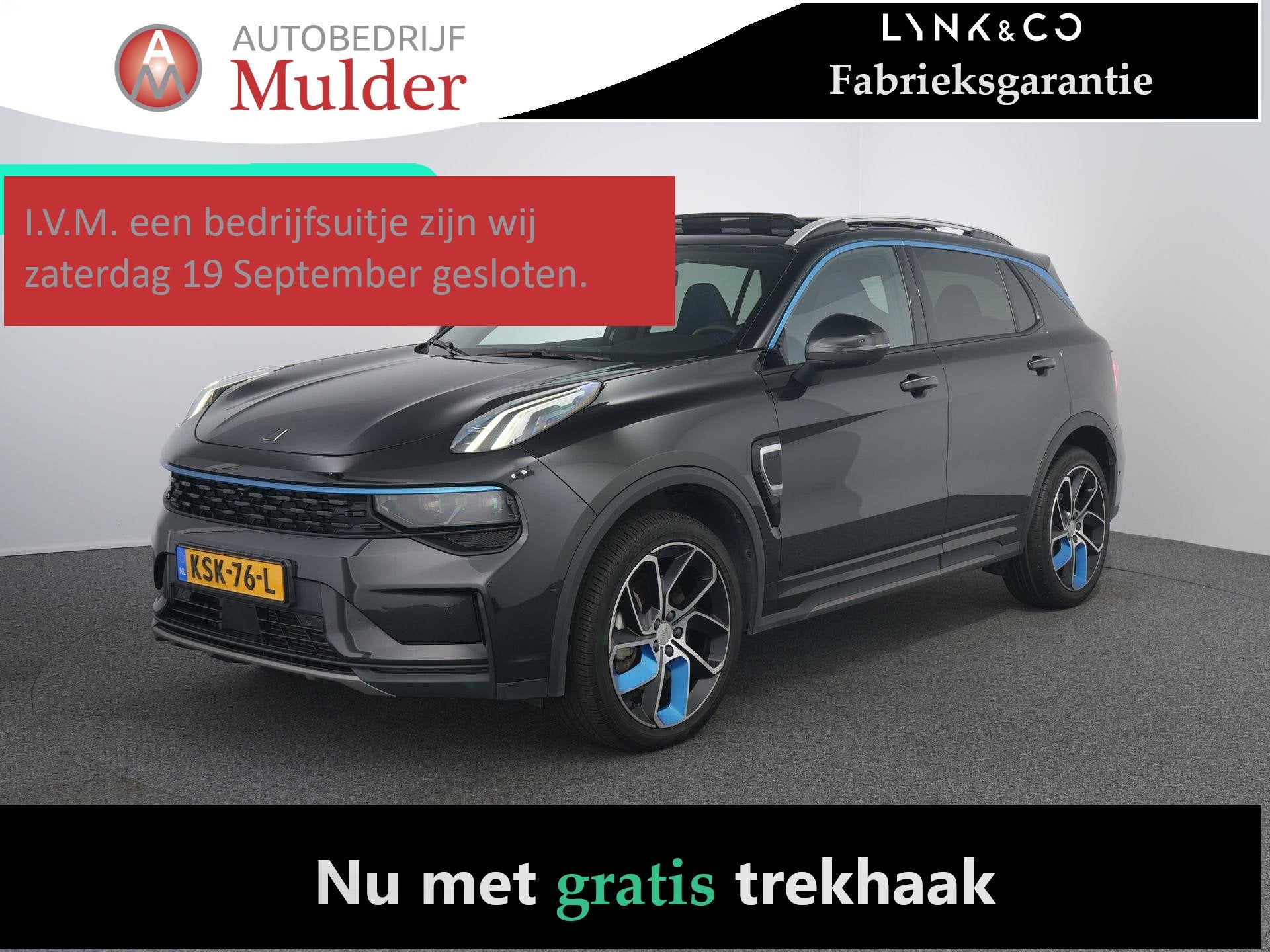 Lynk & Co 01 1.5 | Zwarte hemel | ACC | Pano | 360 Camera |, Auto's, Stof, Euro 6, Zwart, Plug-in hybride