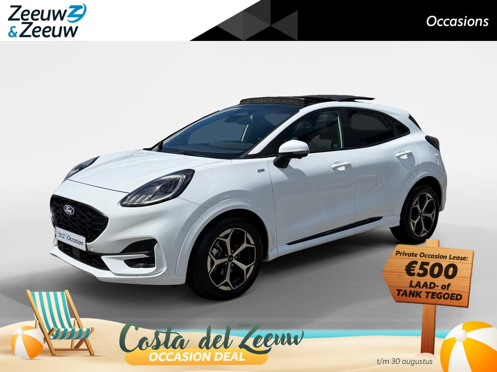 Ford Puma 1.0 EcoBoost Hybrid ST-Line | Automaat | Pano dak, 12 maanden, Wit, Bedrijf, 3 cilinders