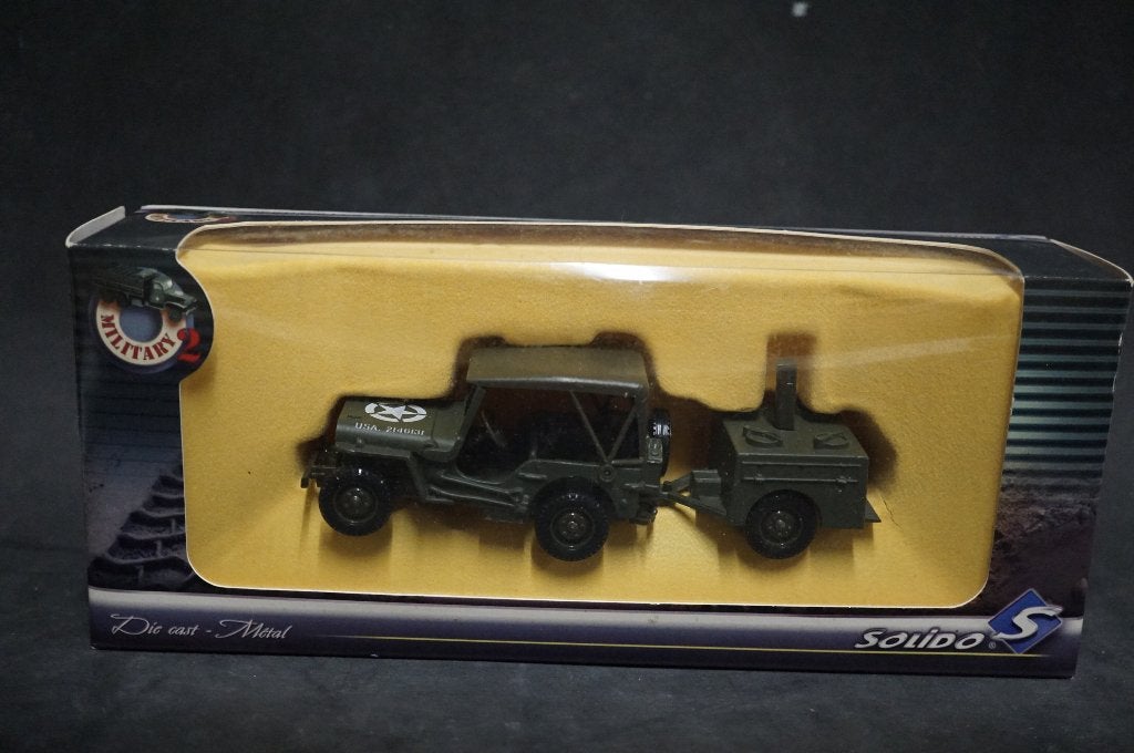 Solido Willys jeep met veldkeuken - TOP, Ophalen of Verzenden, Zo goed als nieuw, Auto, Overige merken
