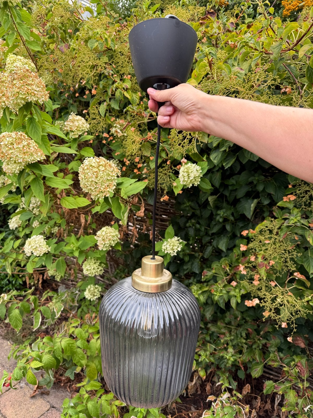 IKEA Solklint hanglamp messing / grijs helder glas, Ophalen, Zo goed als nieuw, Glas, E14 (klein)