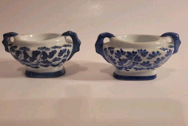Set van 2 Delfts Blauw-stijl majolica zoutvaatjes, Ophalen of Verzenden