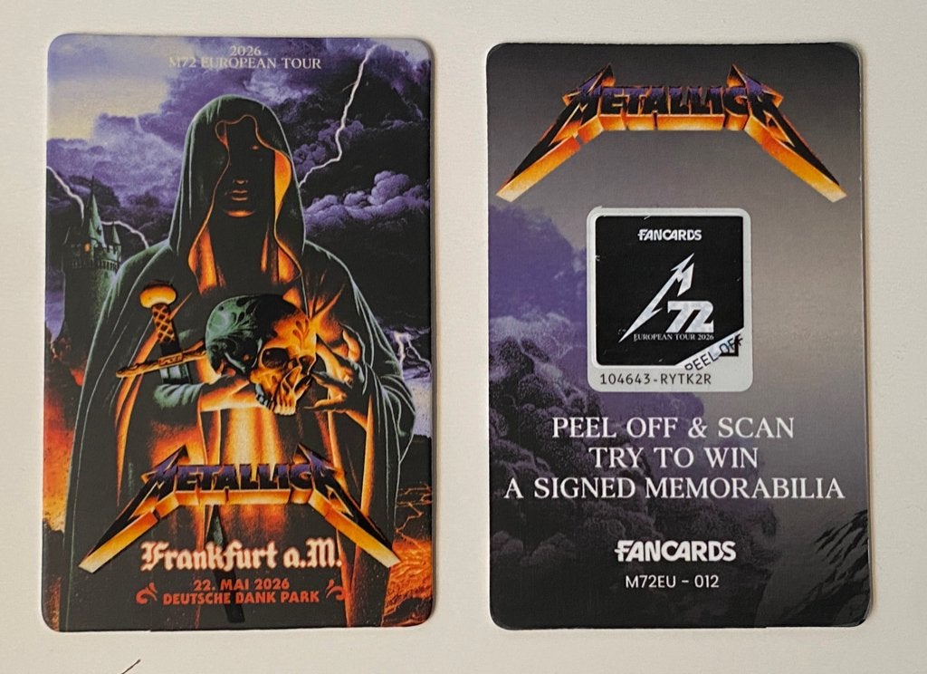 Metallica M72 tour FANCARD Frankfurt 22 mei 2026 nieuwstaat, Verzenden, Nieuw, Foto of Kaart