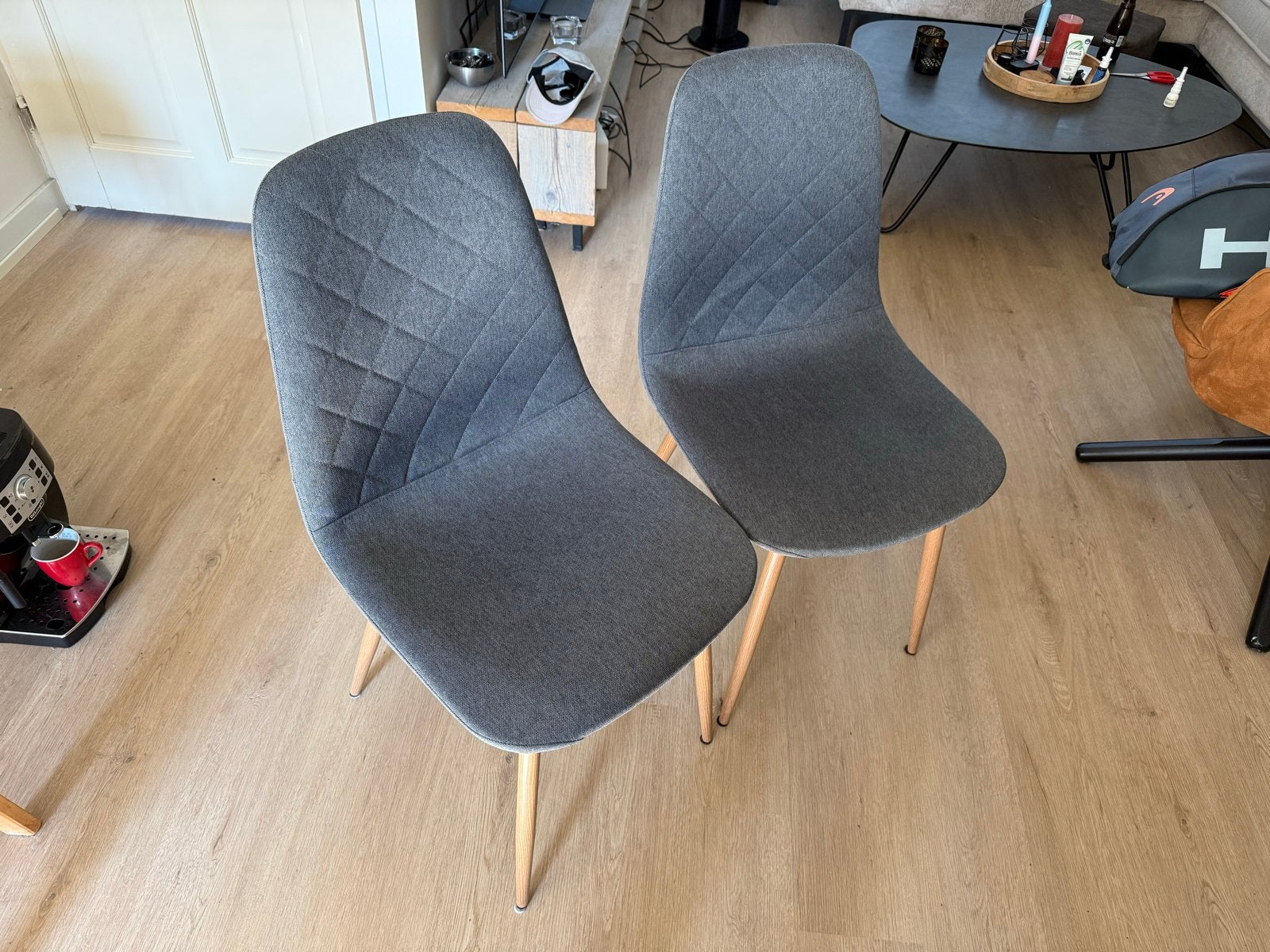 4 grijze eetkamerstoelen van JYSK - Nette staat, Ophalen, Gebruikt, Vier, Stof