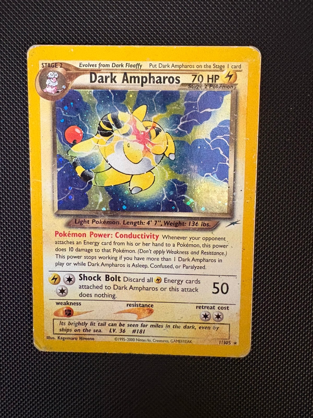 Dark Ampharos holo 1/105 pokemon Neo Destiny set, Ophalen of Verzenden, Zo goed als nieuw