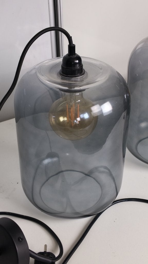 2x Kwantum hanglamp rookglas smoke grijs met filamentlamp, Ophalen, Gebruikt, Kwantum, Kwantum